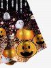 Halloween Pumpkin Ghost Print Flare Dress -  