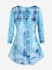 Plus Size Long Sleeve 3D Denim Print T-shirt -  