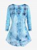 T-shirt à Imprimé 3D Jean de Grande Taille à Manches Longues - Bleu clair M | US 10