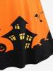Robe Evasée Vintage D'Halloween à Imprimé Château Citrouille - Orange 1X | US 14-16