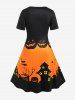 Halloween Pumpkin Castle Print Vintage Flare Dress -  