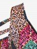 Plus Size Cold Shoulder Ladder Cutout Colorful Leopard Print T-shirt -  