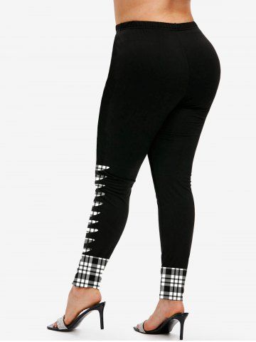 Plus Size High Waist 3D Ripped Print Plaid Skinny Leggings