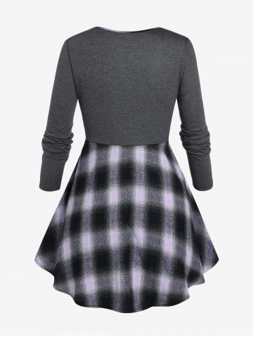 Plus Size Bowknot Plaid Low Cut T-shirt
