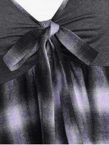 Plus Size Bowknot Plaid Low Cut T-shirt
