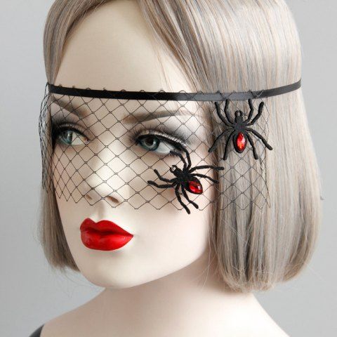 Halloween Spider Web Mesh Face Covering Veil Headwear Masquerade Party Half Face Death Mask - BLACK