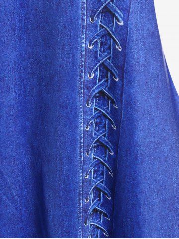 Plus Size Long Sleeve 3D Lace Up Denim Print T-shirt