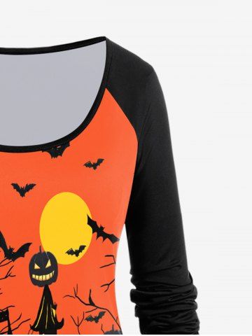 Pumpkins Bats Printed Raglan Sleeves Halloween Tee