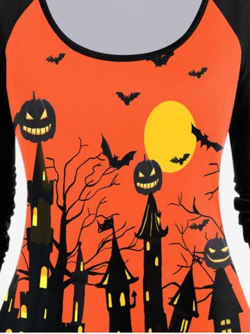 Pumpkins Bats Printed Raglan Sleeves Halloween Tee