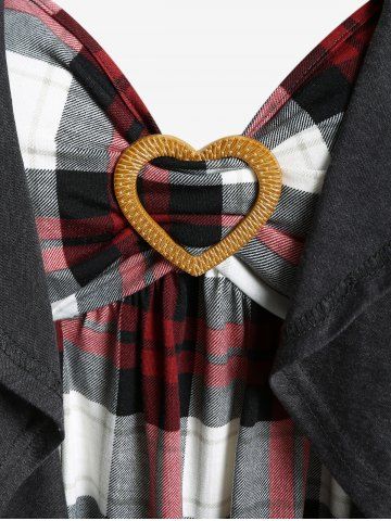 Plus Size Plaid Faux Twinset Ruffled Asymmetric Tee