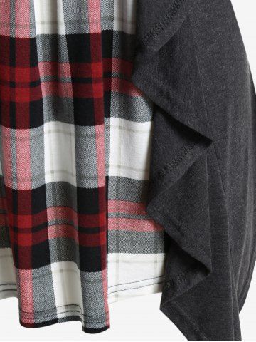 Plus Size Plaid Faux Twinset Ruffled Asymmetric Tee