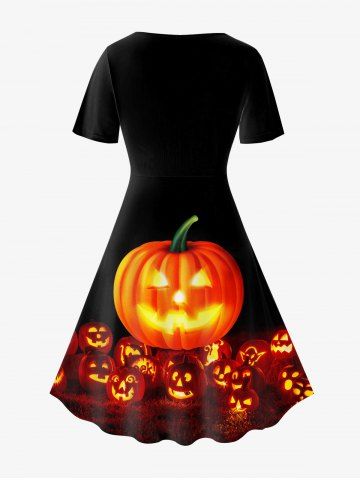 Halloween Pumpkins Printed Vintage Short Sleeves A Line Dress