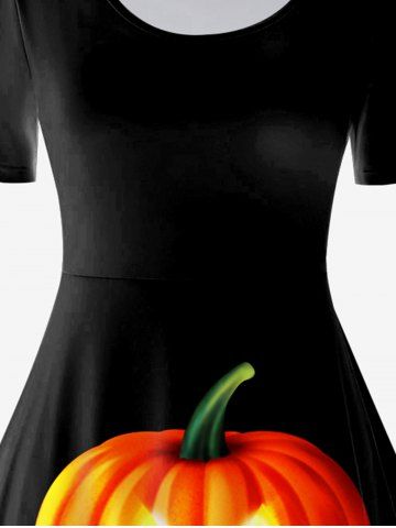 Halloween Pumpkins Printed Vintage Short Sleeves A Line Dress