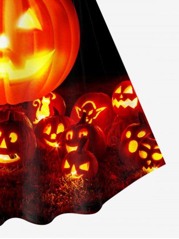 Halloween Pumpkins Printed Vintage Short Sleeves A Line Dress