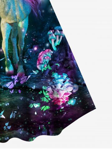 Plus Size Vintage Flower Horse Print Flare Dress