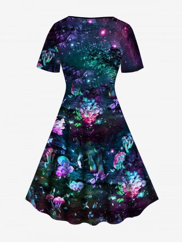 Plus Size Vintage Flower Horse Print Flare Dress
