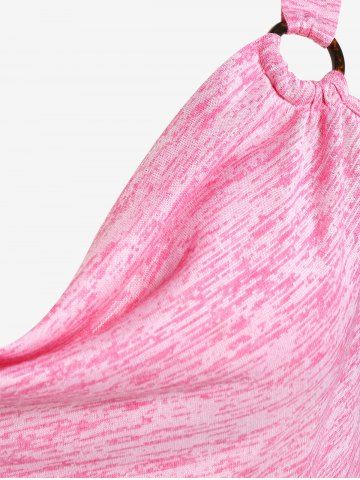 Plus Size Two Tone Cowl Neck Rings Ruched Detail Top