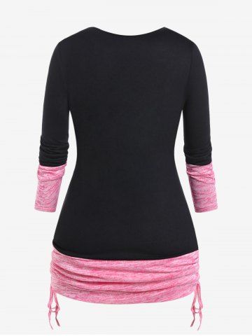 Plus Size Two Tone Cowl Neck Rings Ruched Detail Top