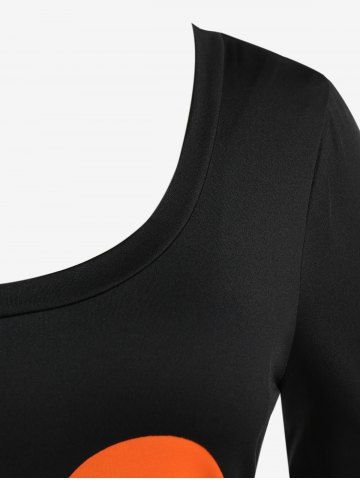 Halloween Cutout Skull Pattern Cinched Ruched Colorblock Twofer Tee