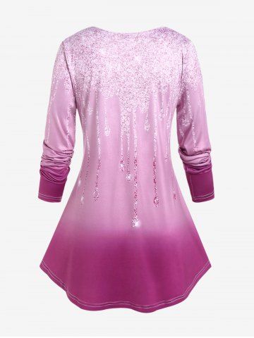 Plus Size 3D Sparkles Lighting Printed Long Sleeves Tee