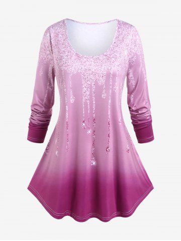 Plus Size 3D Sparkles Lighting Printed Long Sleeves Tee - LIGHT PINK - 1X | US 14-16