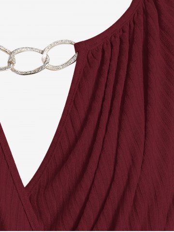 Plus Size Keyhole Chains Draped Surplice T-shirt