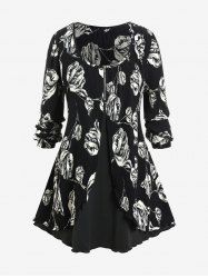 T-shirt Fleur Plissé à Demi-Zip de Grande Taille - Noir L | US 12