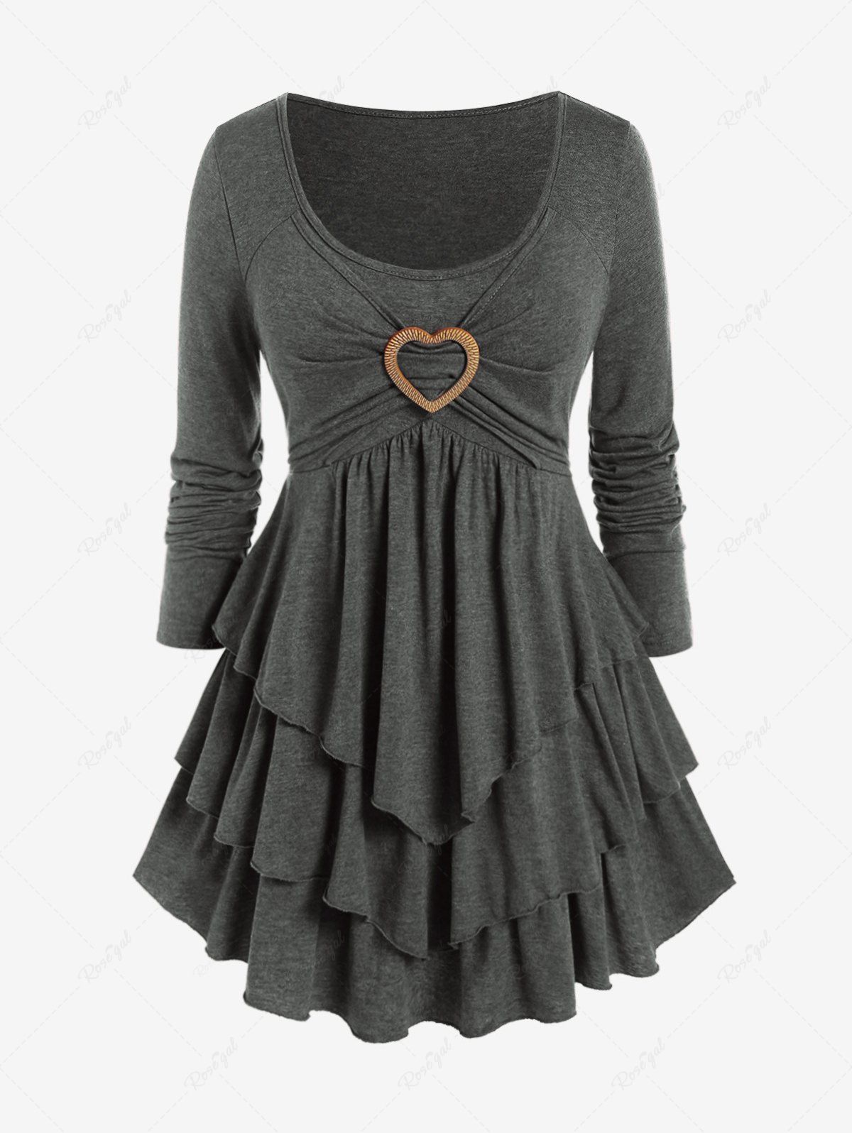 Buy Plus Size Heart Ring Layered Long Sleeves T Shirt  