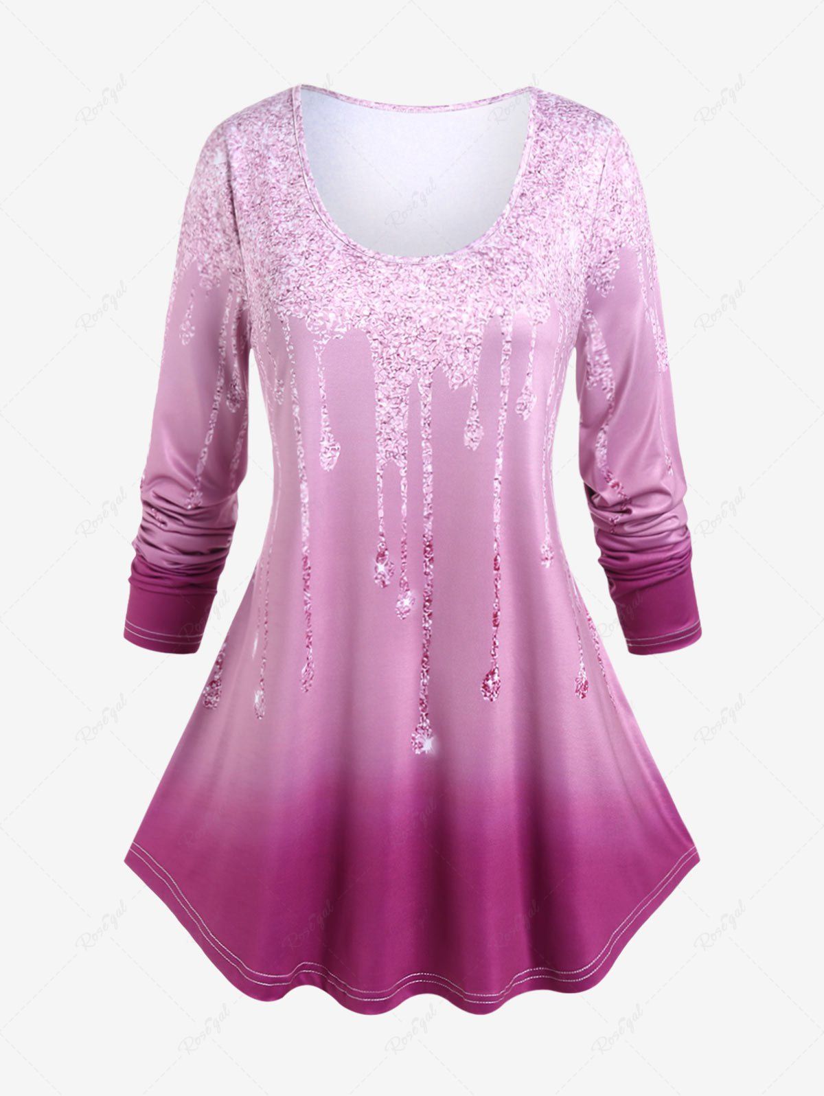 Outfits Plus Size 3D Sparkles Lighting Printed Long Sleeves Tee  