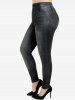 Heart-ring Layered Long Sleeves T Shirt and 3D Jeans Printed Leggings Plus Size Outfit -  