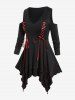 Gothic Lace Up Cold Shoulder Double Layered Handkerchief Tee -  