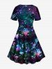 Plus Size Vintage Flower Horse Print Flare Dress -  