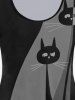T-shirt D'Halloween à Imprimé Chat en Blocs de Couleurs - Noir M | US 10