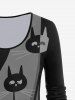 T-shirt D'Halloween à Imprimé Chat en Blocs de Couleurs - Noir 2X | US 18-20
