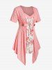 Plus Size Floral Print Faux Twinset Irregular T Shirt -  