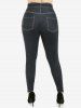 Legging Moulant 3D Jean et Cousu Imprimé de Grande Taille - Noir 4X | US 26-28