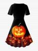 Robe D'Halloween Vintage Ligne A à Imprimé Citrouille à Manches Courtes - Noir L | US 12