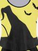 Halloween Pumpkin Bat Printed Colorblock Long Sleeves Tee -  