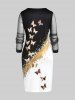 Plus Size Sheer Mesh Sleeve Glitter Butterfly Print Mini Dress -  