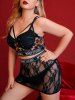 Plus Size Leopard Underwire Strappy Open Cup Bra and Sheer Lace Skirt Set -  