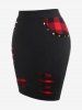 Plus Size Ripped Checked Panel Rivets Decor Skirt -  