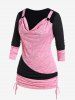 Plus Size Two Tone Cowl Neck Rings Ruched Detail Top -  