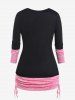 Plus Size Two Tone Cowl Neck Rings Ruched Detail Top -  