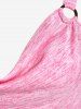 Plus Size Two Tone Cowl Neck Rings Ruched Detail Top -  