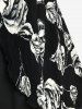 T-shirt Fleur Plissé à Demi-Zip de Grande Taille - Noir L | États-Unis 12
