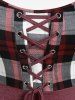 Plus Size Plaid Lace Up T-shirt -  