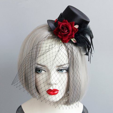 Gothic Vintage Rose Feather Mesh Hair Clip