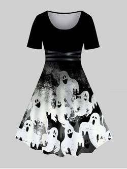 Halloween 3D Cross Ghosts Printed Vintage A Line Dress - BLACK - 2X | US 18-20