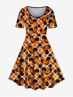 Plus Size Heart Plaid Print Fit and Flare Dress - ORANGE - 2X | US 18-20