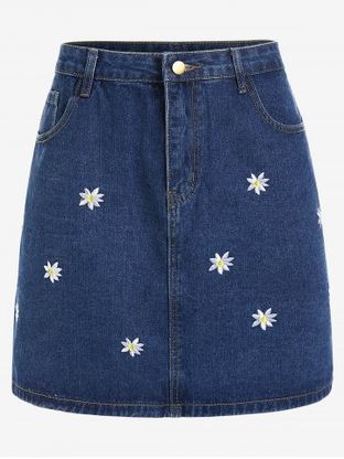 Plus Size Daisy Embroidered Mini Bodycon Denim Skirt